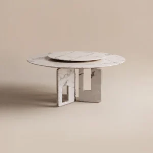 White Stone Round Table in ivory — front view