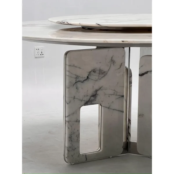 White Stone Round Table in ivory — in a room setting