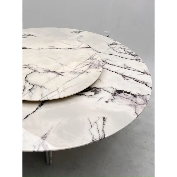White Stone Round Table in ivory — in a room setting