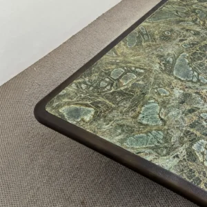 Green Marble Coffee Table with Black Ash Edge, 150 x 110 cm in olive — front view