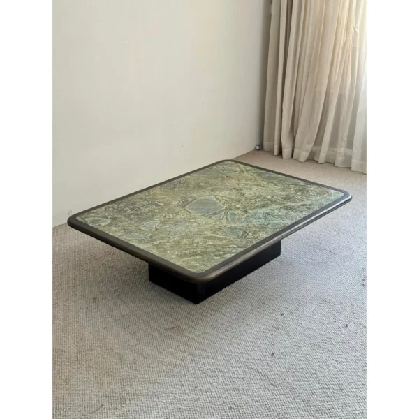 Green Marble Coffee Table with Black Ash Edge, 150 x 110 cm in olive — in a room setting