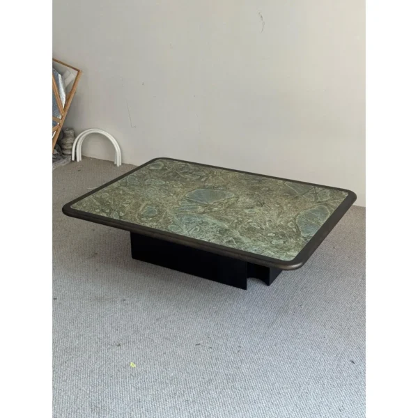 Green Marble Coffee Table with Black Ash Edge, 150 x 110 cm in olive — in a room setting