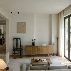 Natural Material Quiet Space Set in linen blend — front view