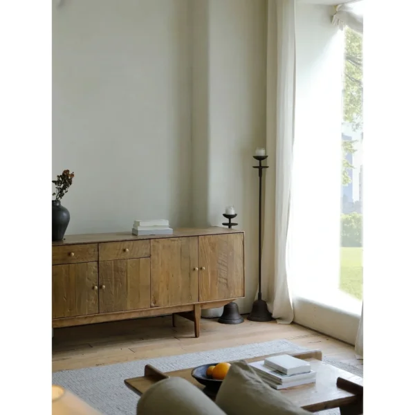 Reclaimed Wood Sideboard with Panelled Doors in natural oak — in a room setting