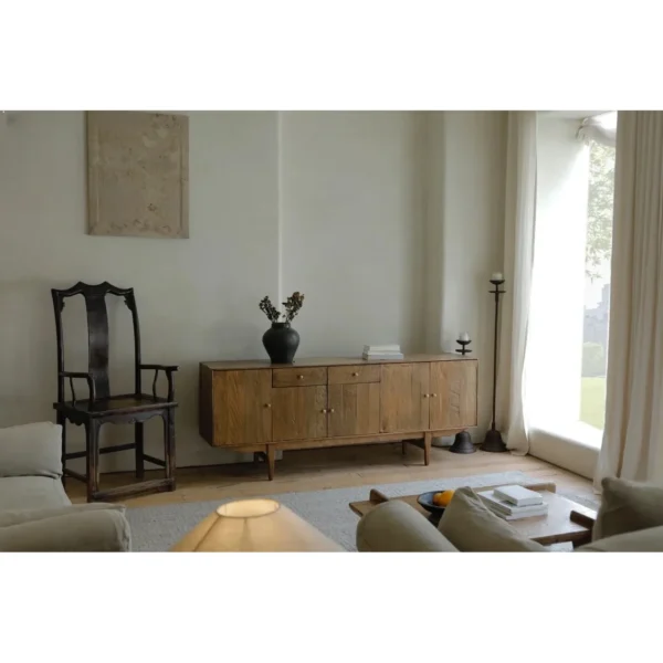 Reclaimed Wood Sideboard with Panelled Doors in natural oak — in a room setting