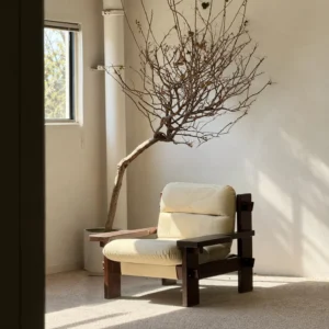 Mid-Century Solid Wood Block Frame Lounge Chair in walnut — front view