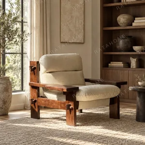 Mid-Century Solid Wood Block Frame Lounge Chair in walnut — in a room setting