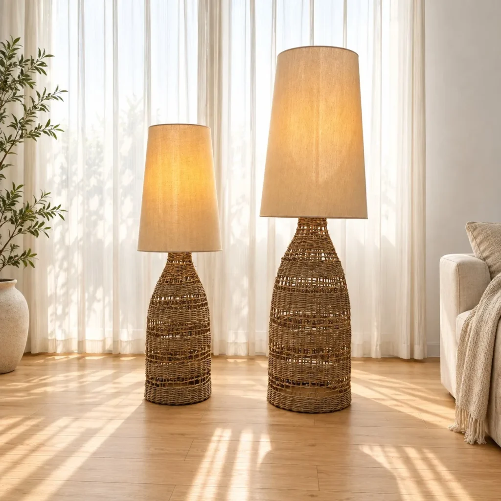 Natural Rattan Bottle Floor Lamp in clay — front view