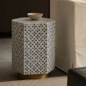 Star Shell Hexagonal Side Table in blue — front view