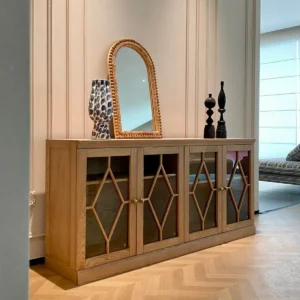 Tuscan Solid Wood Sideboard with Lattice Glass Doors — front view