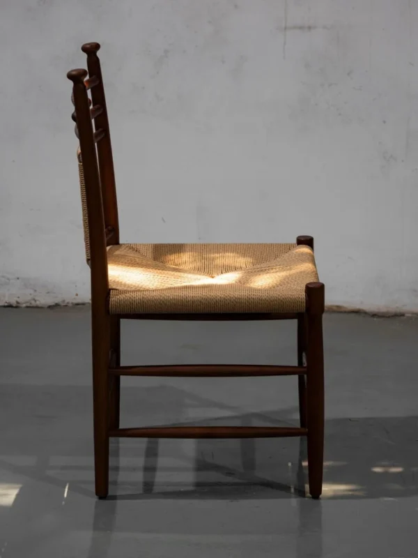 Tall Ladder-Back Dining Chair with Woven Rush Seat in clay — in a room setting