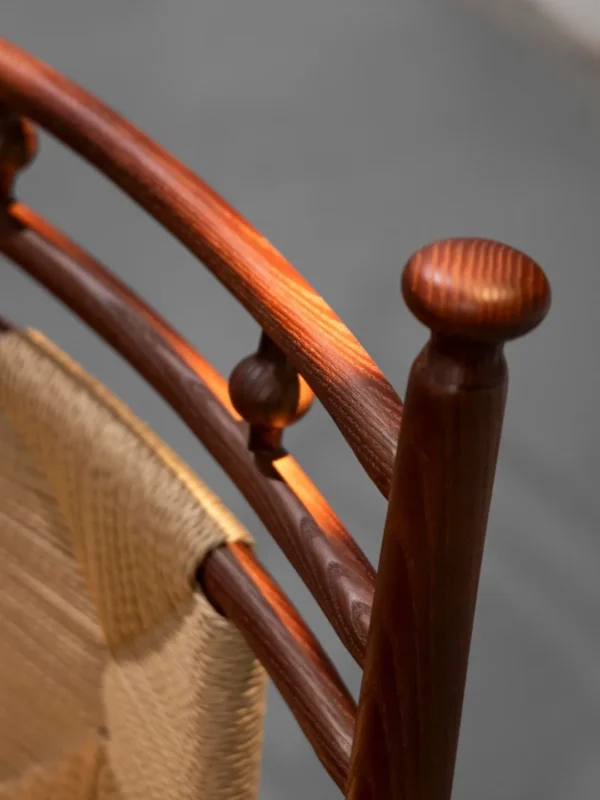 Tall Ladder-Back Dining Chair with Woven Rush Seat in clay — detail