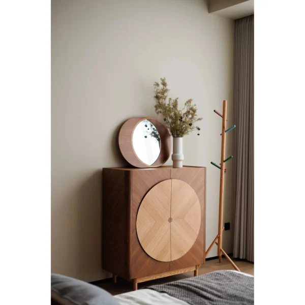 Natural Wood Armchair in Cream Shearling — in a room setting