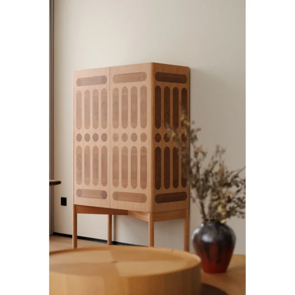 Natural Wood Armchair in Cream Shearling — in a room setting