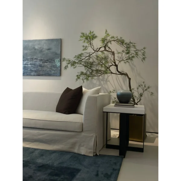 Naturalist Oak Tall Cabinet in Dark Frame on Slim Metal Legs — in a room setting