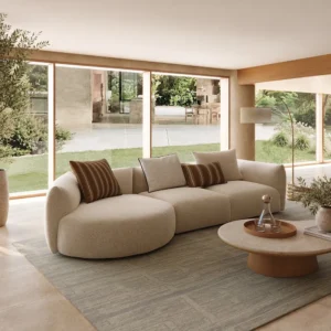 Naturalist Curved Sofa in linen blend — front view