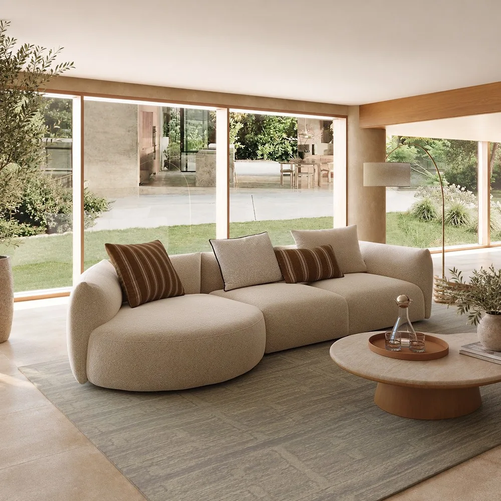 Naturalist Curved Sofa in linen blend — front view