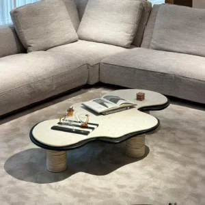 Nebula Travertine Cloud Coffee Table in oatmeal — front view