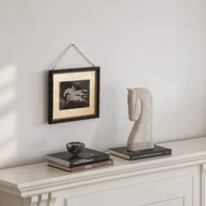 Neoclassical Horse Head and Framed Horse Print Set in oatmeal — front view