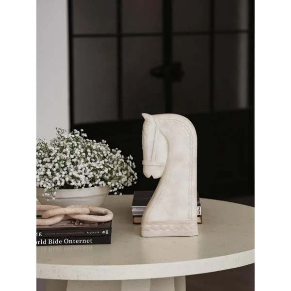Neoclassical Horse Head and Framed Horse Print Set in oatmeal — in a room setting