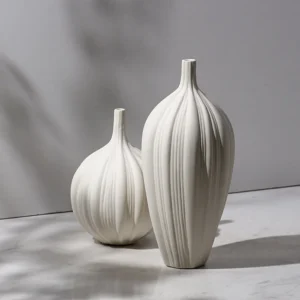 Bisque White Ribbed Bud Vases, Tall, Medium or Short in ivory — front view