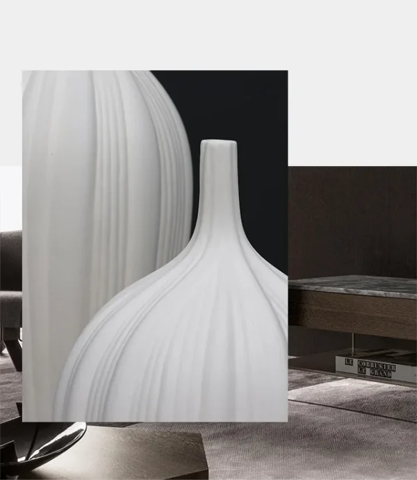 Bisque White Ribbed Bud Vases, Tall, Medium or Short in ivory — in a room setting