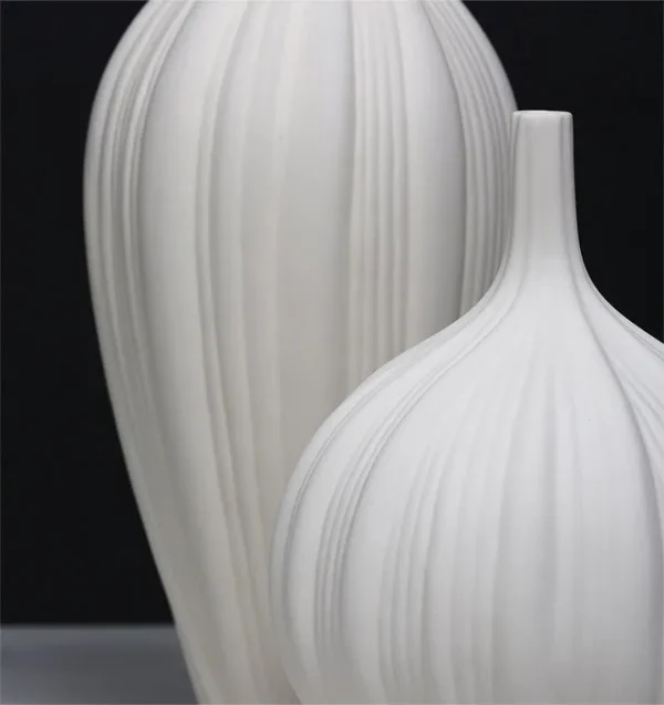 Bisque White Ribbed Bud Vases, Tall, Medium or Short in ivory — in a room setting