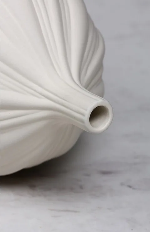 Bisque White Ribbed Bud Vases, Tall, Medium or Short in ivory — in a room setting