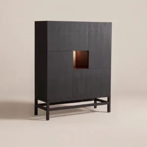 Chinese Black Solid Wood Compartment Tall Cabinet in solid wood — front view