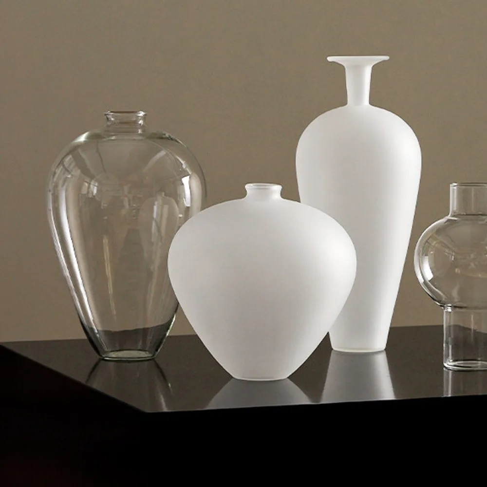 Clear Borosilicate Glass Vases in ivory — front view
