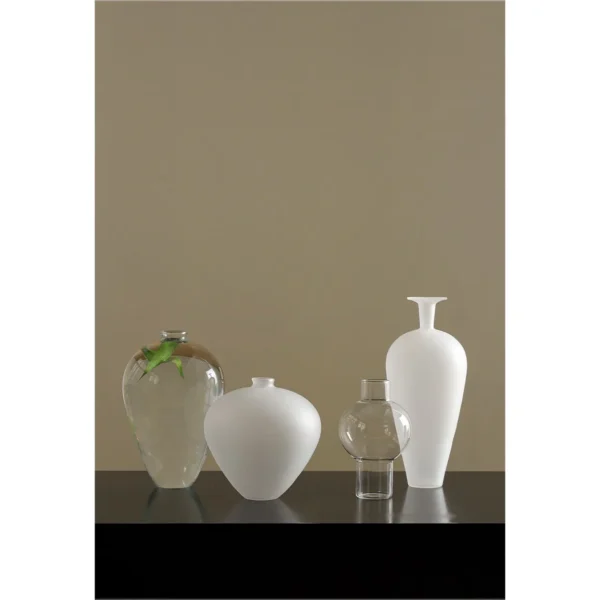 Clear Borosilicate Glass Vases in ivory — in a room setting