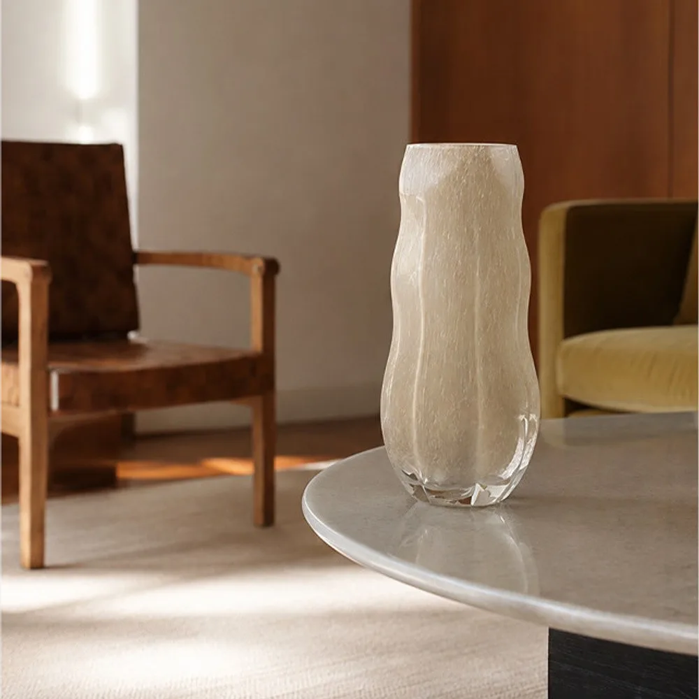 Jade-Effect Rippled Glass Vase in slate — front view