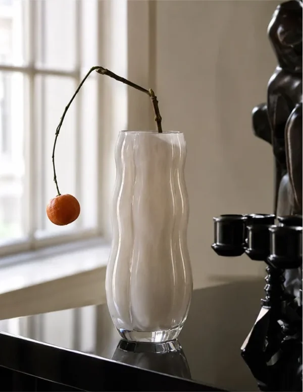 Jade-Effect Rippled Glass Vase in slate — in a room setting