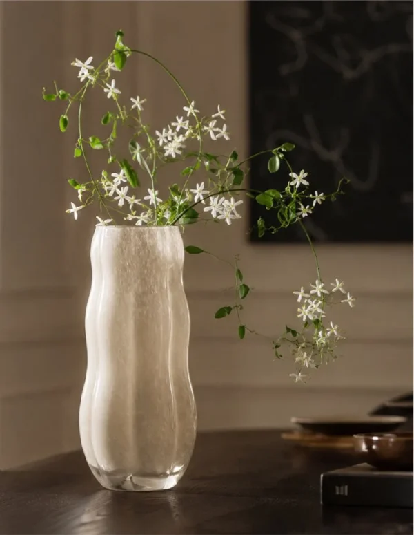 Jade-Effect Rippled Glass Vase in slate — in a room setting
