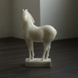 Jade-Effect White Horse Sculpture on Plinth in ivory — front view