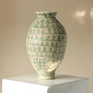 Jingdezhen Green Loop Line Tall Urn Vase, Large or Small in oatmeal — front view