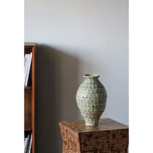 Jingdezhen Green Loop Line Tall Urn Vase, Large or Small in oatmeal — in a room setting
