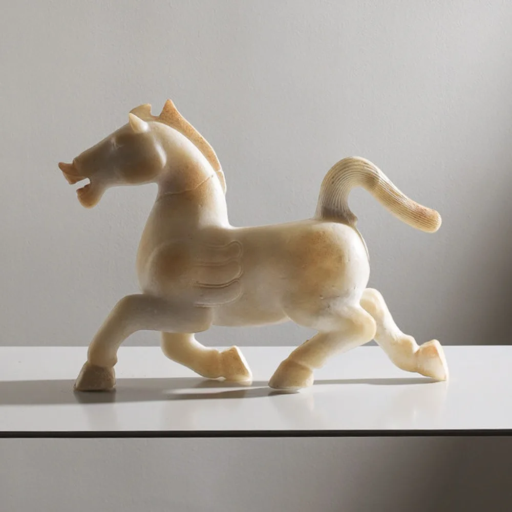 Galloping Horse Sculpture in Jade-Effect Resin — front view