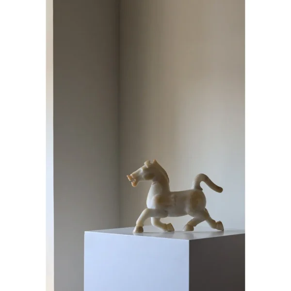 Galloping Horse Sculpture in Jade-Effect Resin — in a room setting
