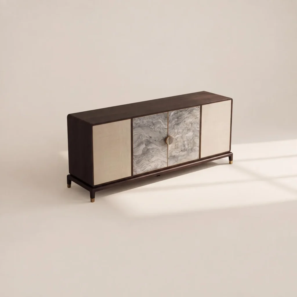 Chinese Stone Fabric Four Door Sideboard in natural stone — front view