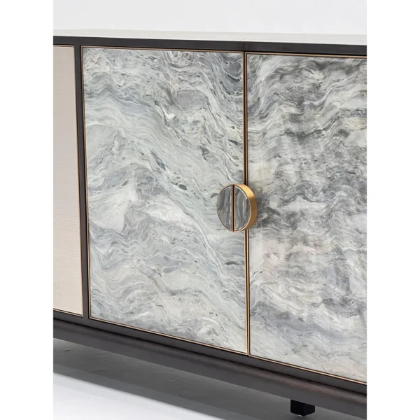 Modern Chinese Sideboard with Stone and Fabric Doors in clay — in a room setting