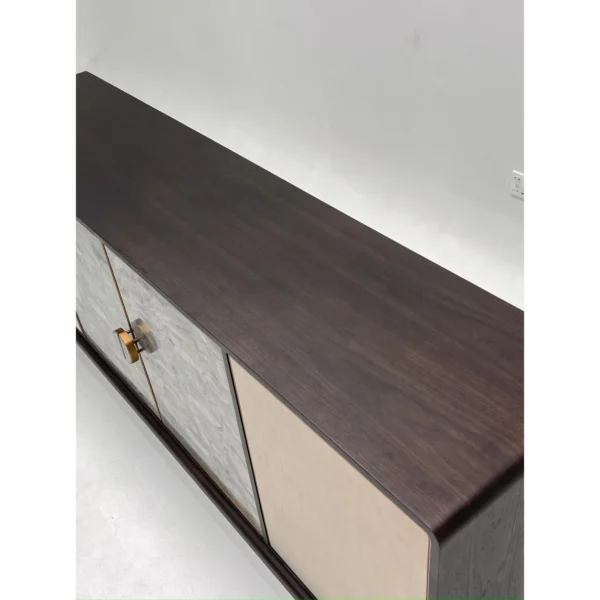Modern Chinese Sideboard with Stone and Fabric Doors in clay — in a room setting