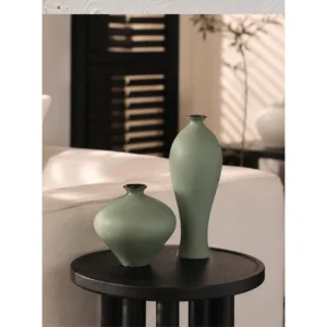 Designer Mist Green Ceramic Vases in olive — in a room setting