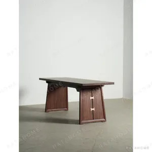 New Chinese Mortise-and-Tenon Solid Ash Tea Table, 180 cm in natural oak — in a room setting