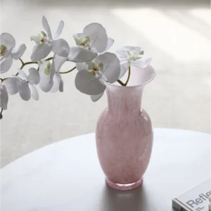 Song Aesthetic Pink Marbled Glass Vase, Narrow or Wide Mouth in rose stone — front view