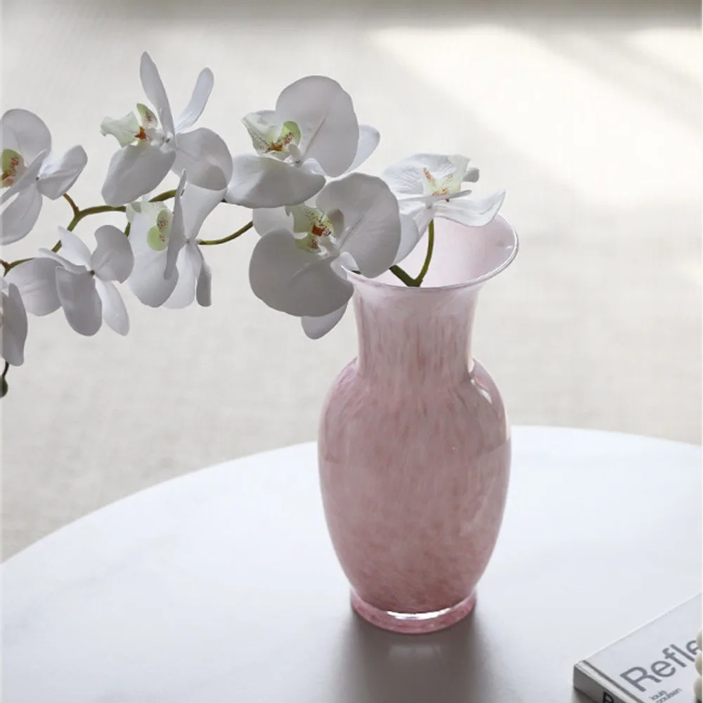 Song Aesthetic Pink Marbled Glass Vase, Narrow or Wide Mouth in rose stone — front view