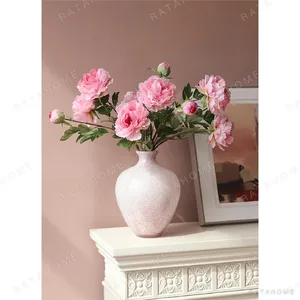Song Aesthetic Pink Marbled Glass Vase, Narrow or Wide Mouth in rose stone — in a room setting