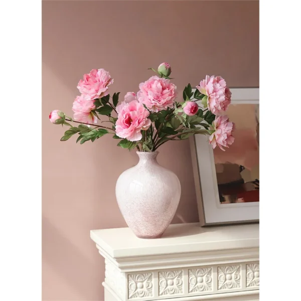 Song Aesthetic Pink Marbled Glass Vase, Narrow or Wide Mouth in rose stone — in a room setting