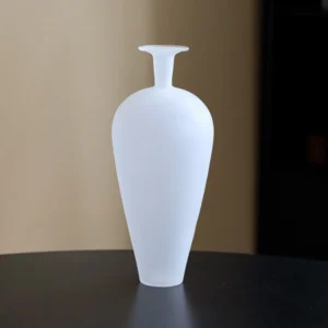 Frosted Borosilicate Glass Plum Bottle Vase, Medium in ivory — front view