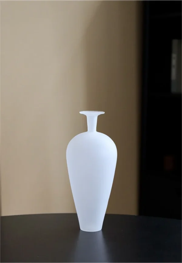 Frosted Borosilicate Glass Plum Bottle Vase, Medium in ivory — in a room setting